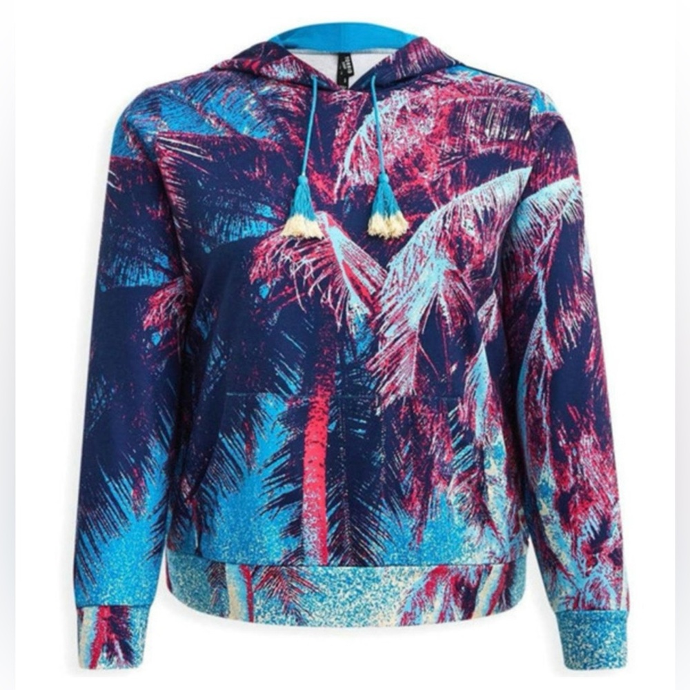 NWT Torrid 2 2x Beach Palm‎ Tree Lightweight Cozy Fleece Cover Up Hoodie sleep